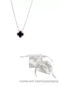 14k Rose Gold Plated CZ Black Clover Necklace