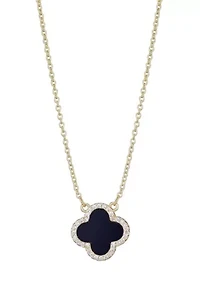 14k Yellow Gold Plated CZ Black Clover Necklace