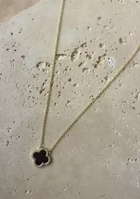14k Yellow Gold Plated CZ Black Clover Necklace