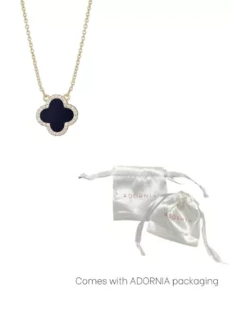 14k Yellow Gold Plated CZ Black Clover Necklace