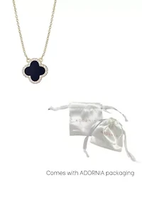 14k Yellow Gold Plated CZ Black Clover Necklace