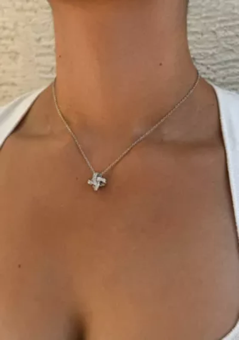 Silver Plated CZ Braided Knot Necklace