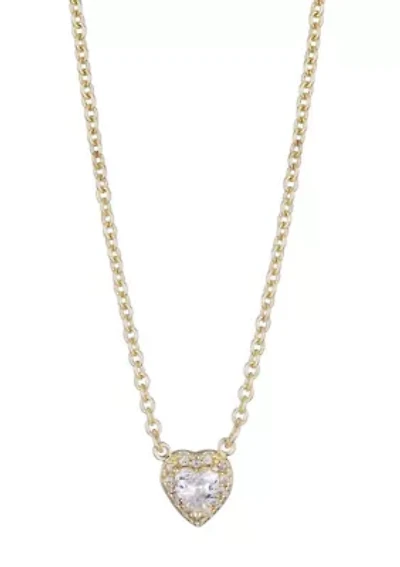 14k Gold Plated CZ Halo Heart Necklace