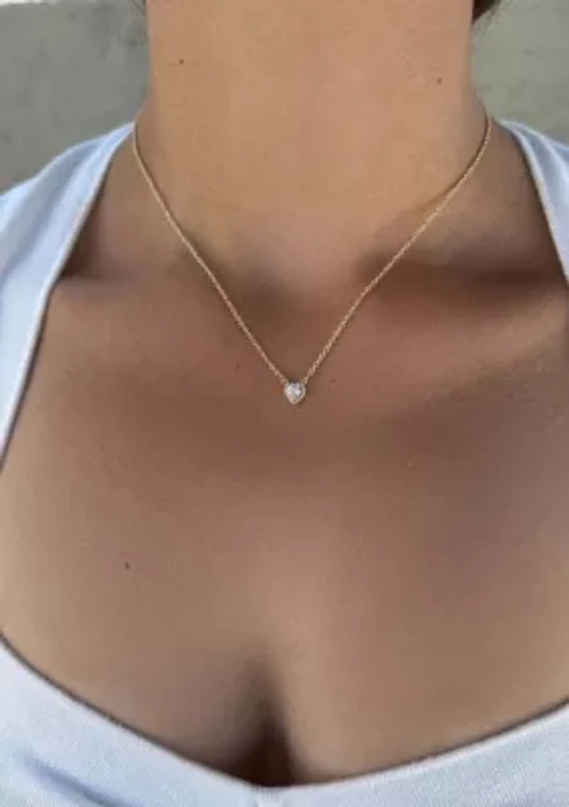 14k Gold Plated CZ Halo Heart Necklace