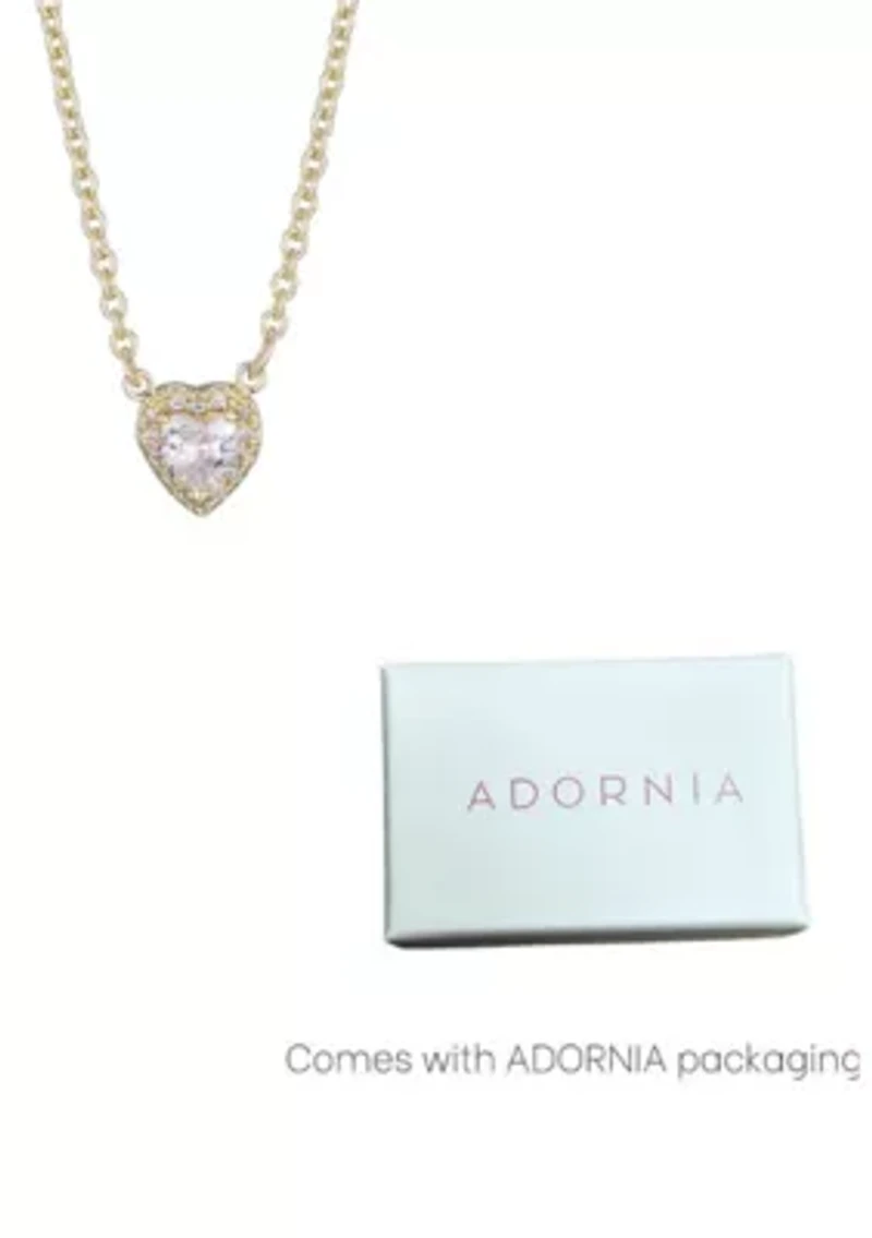 14k Gold Plated CZ Halo Heart Necklace