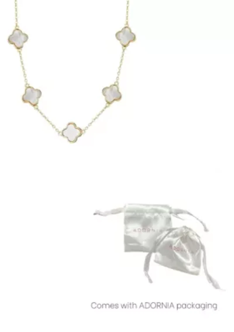 14k Yellow Gold Plated Mother of Pearl Clover Station Necklace