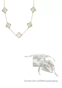 14k Yellow Gold Plated Mother of Pearl Clover Station Necklace