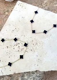 14k Yellow Gold Plated Black Clover Station Necklace