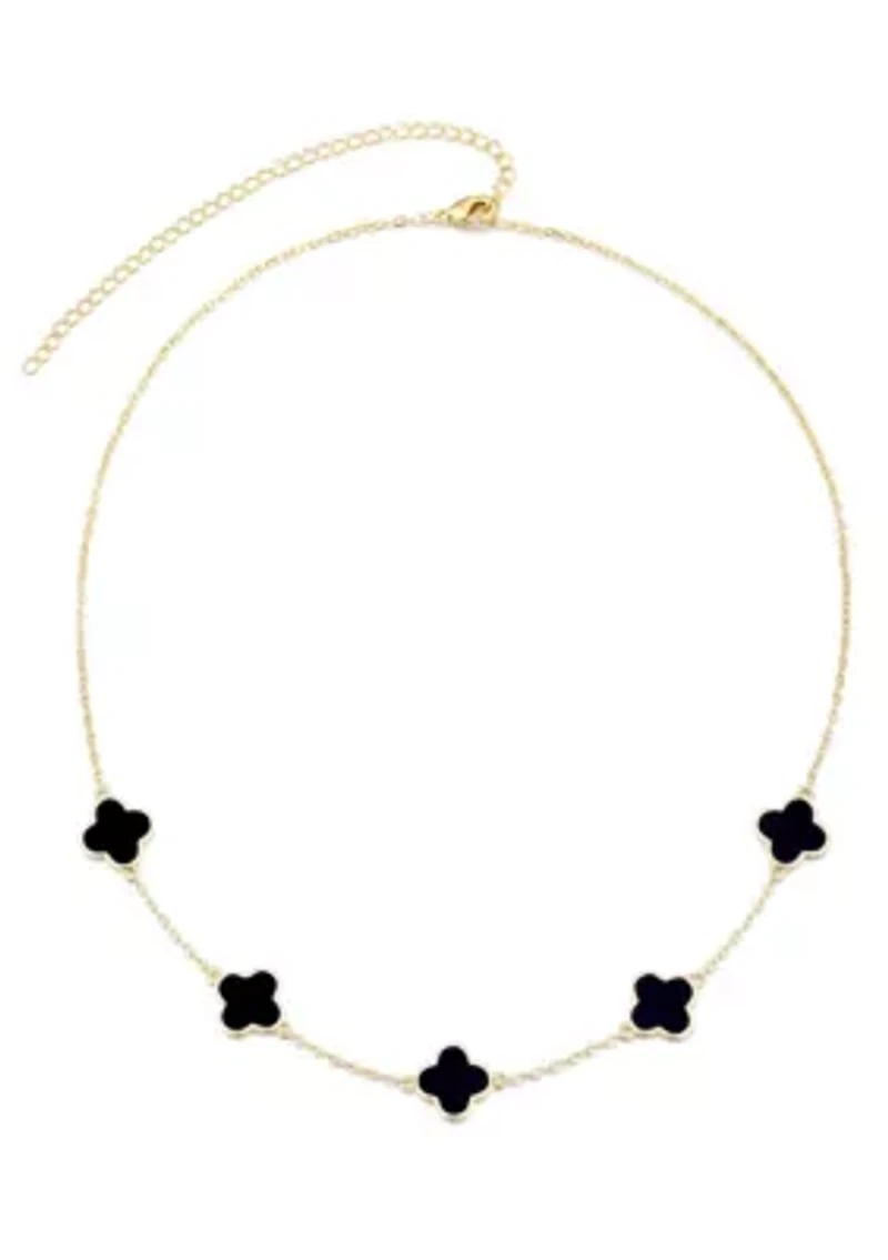 14k Yellow Gold Plated Black Clover Station Necklace