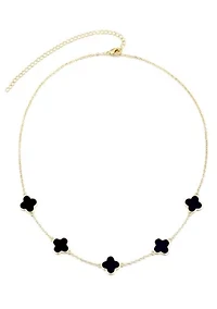 14k Yellow Gold Plated Black Clover Station Necklace
