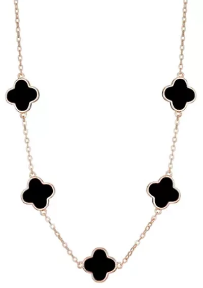14k Rose Gold Plated Black Clover Station Necklace
