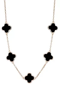 14k Rose Gold Plated Black Clover Station Necklace