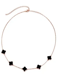 14k Rose Gold Plated Black Clover Station Necklace
