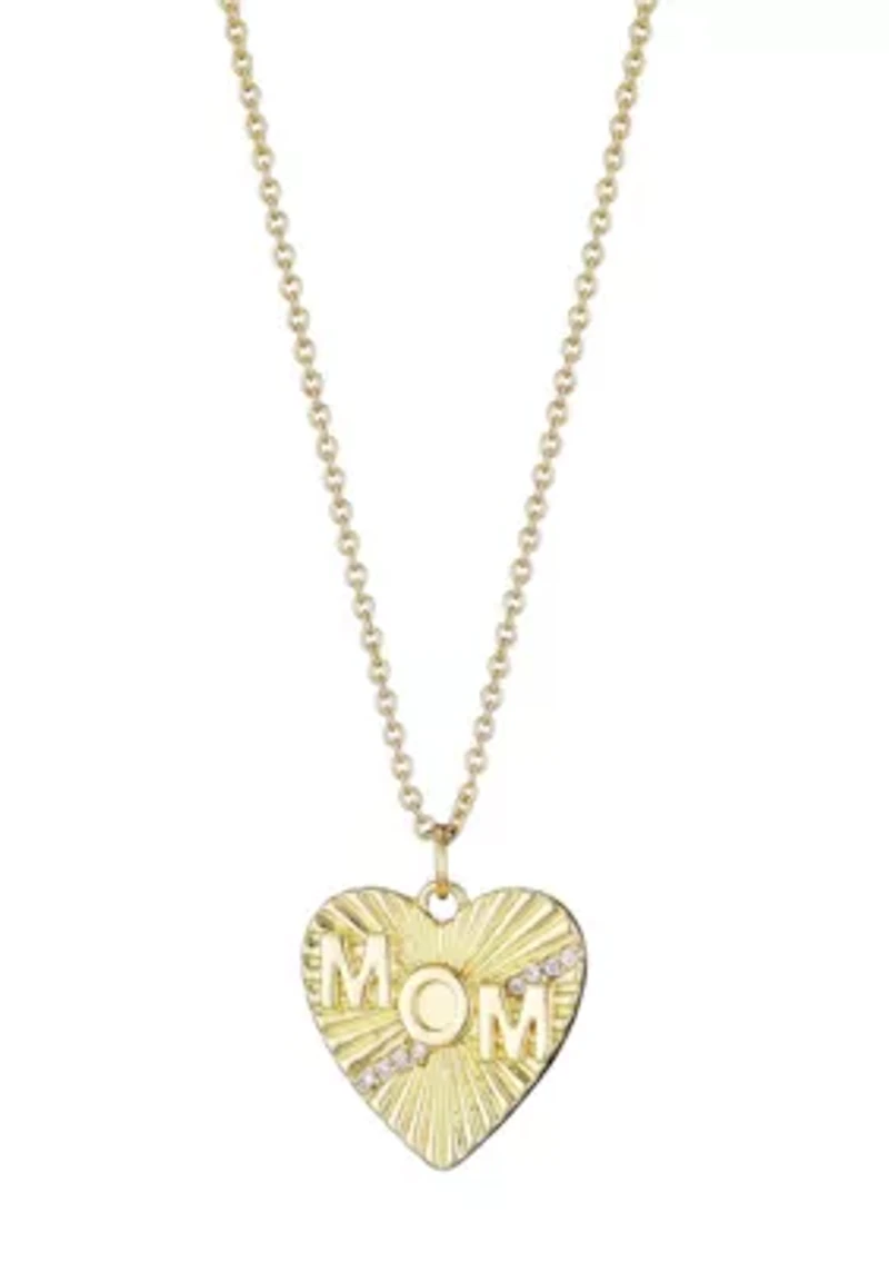 14k Gold Plated CZ Fluted Heart MOM Necklace