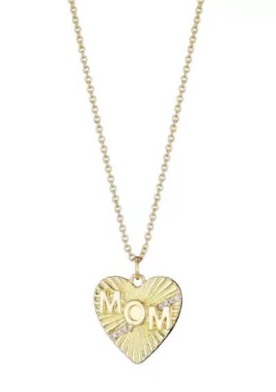 14k Gold Plated CZ Fluted Heart MOM Necklace
