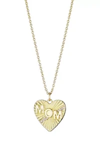 14k Gold Plated CZ Fluted Heart MOM Necklace