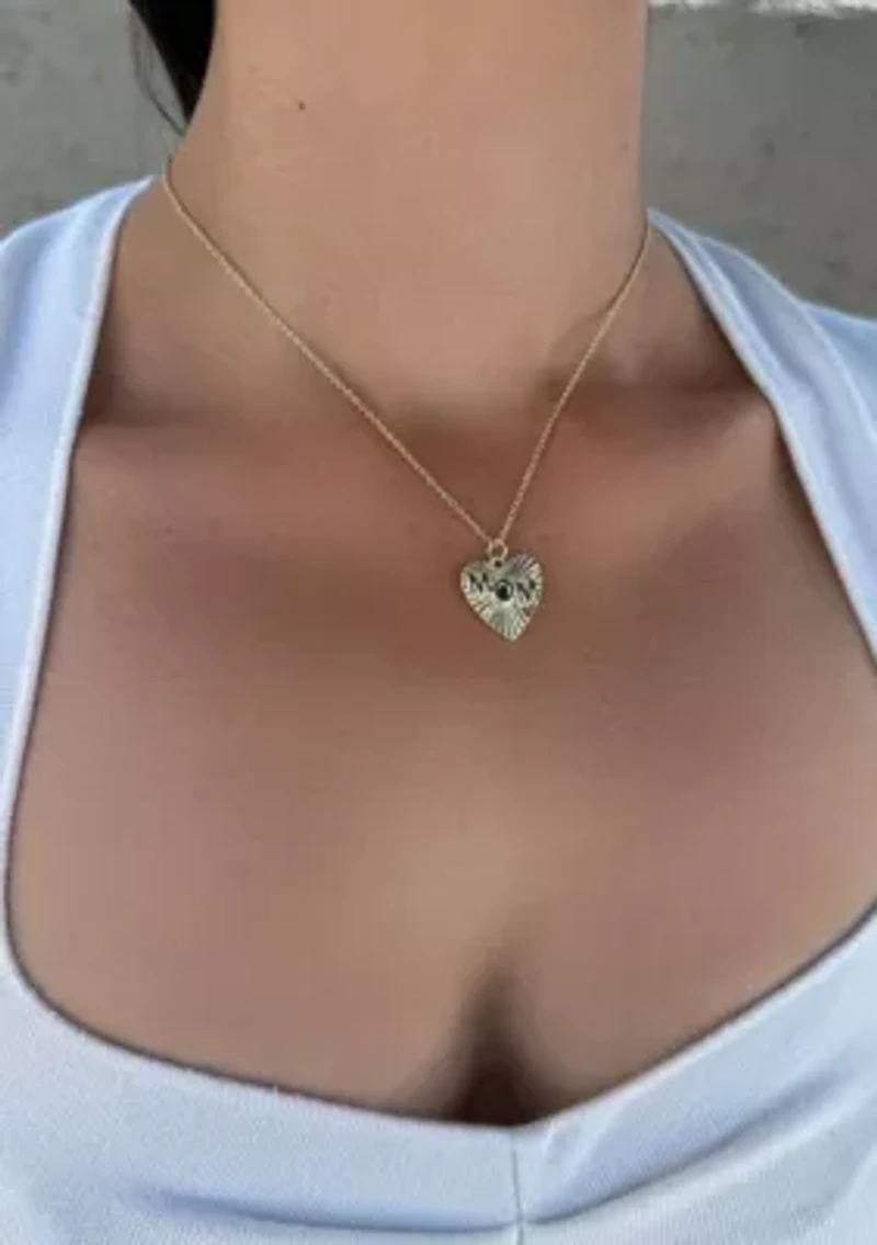 14k Gold Plated CZ Fluted Heart MOM Necklace