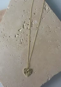 14k Gold Plated CZ Fluted Heart MOM Necklace