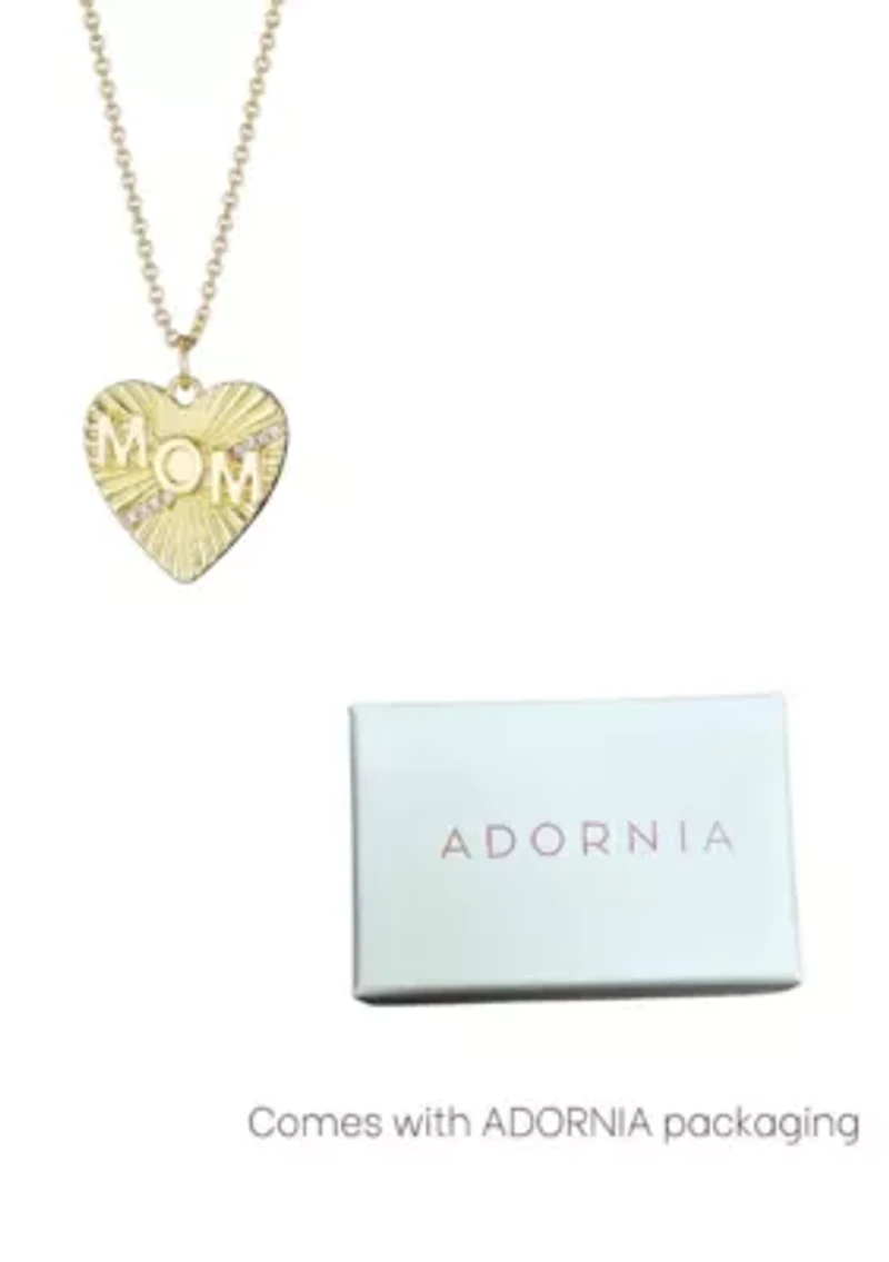 14k Gold Plated CZ Fluted Heart MOM Necklace