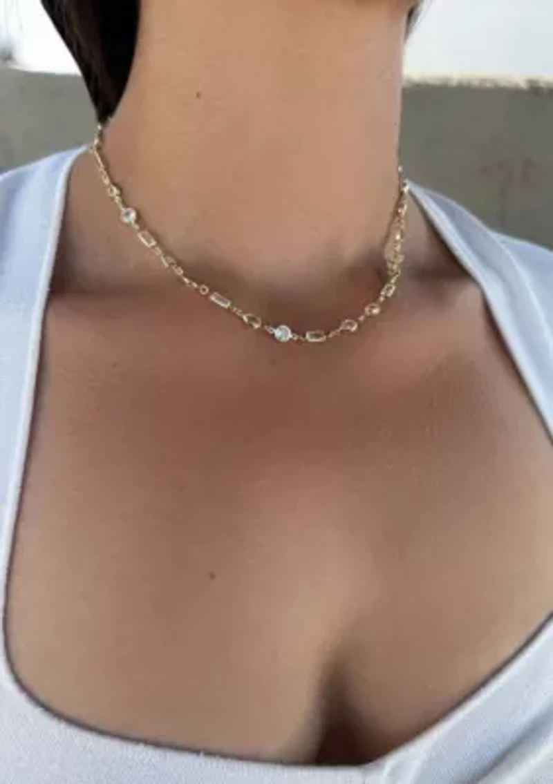 14k Gold Plated Mixed Shape Crystal Necklace