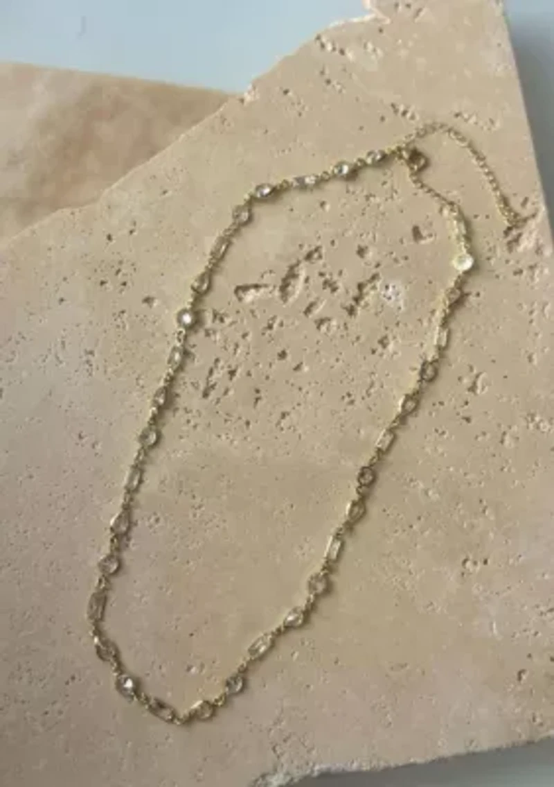 14k Gold Plated Mixed Shape Crystal Necklace