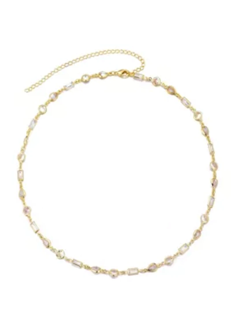 14k Gold Plated Mixed Shape Crystal Necklace