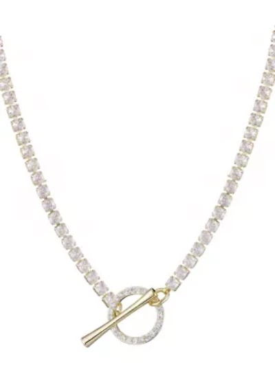 14k Gold Plated Crystal Toggle Tennis Necklace
