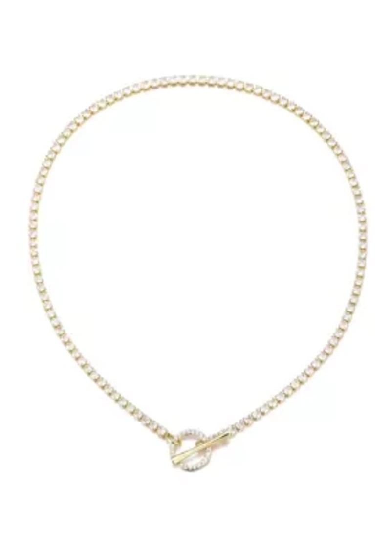 14k Gold Plated Crystal Toggle Tennis Necklace