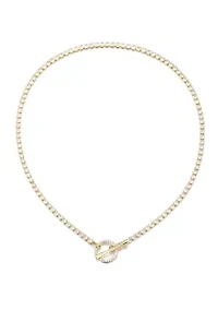 14k Gold Plated Crystal Toggle Tennis Necklace