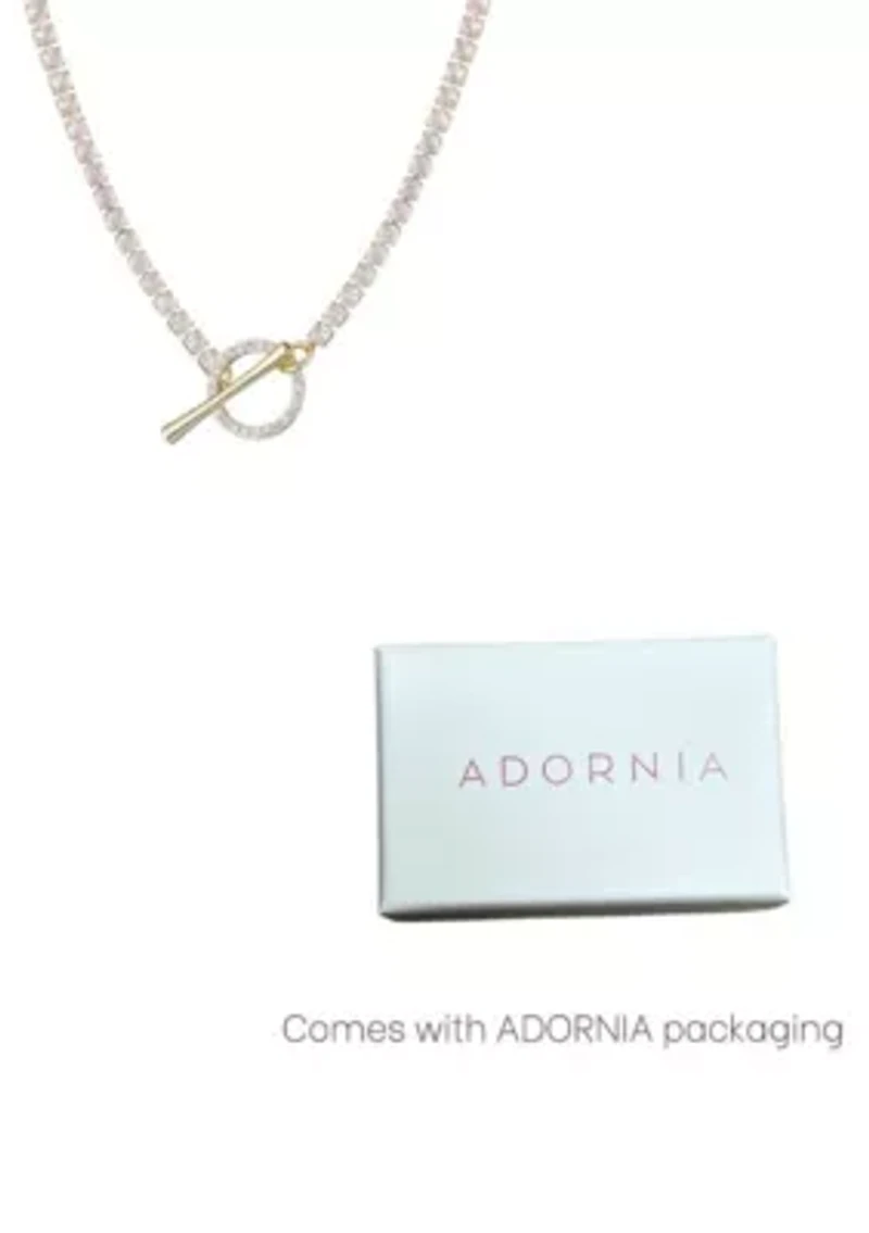 14k Gold Plated Crystal Toggle Tennis Necklace