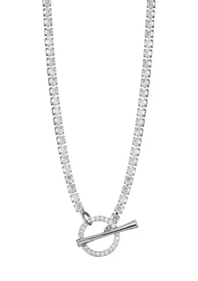 Silver Plated Crystal Toggle Tennis Necklace