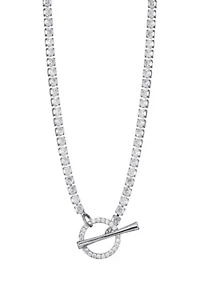 Silver Plated Crystal Toggle Tennis Necklace
