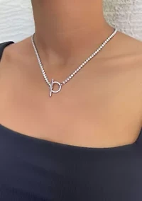Silver Plated Crystal Toggle Tennis Necklace