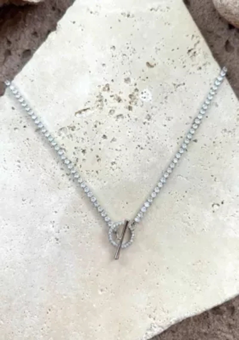 Silver Plated Crystal Toggle Tennis Necklace