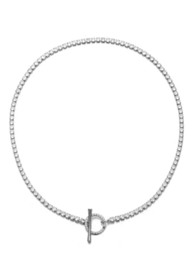 Silver Plated Crystal Toggle Tennis Necklace