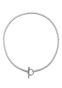 Silver Plated Crystal Toggle Tennis Necklace