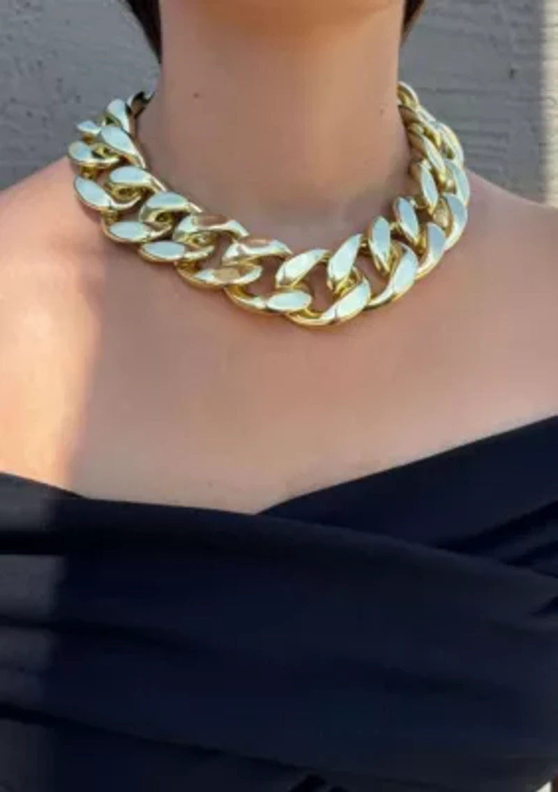 Gold Plated Lightweight Chunky Curb Chain Necklace