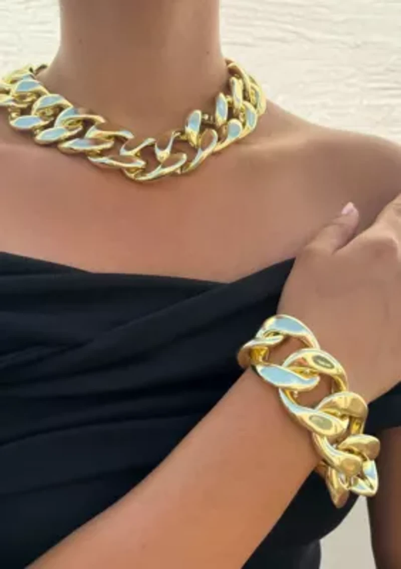 Gold Plated Lightweight Chunky Curb Chain Necklace
