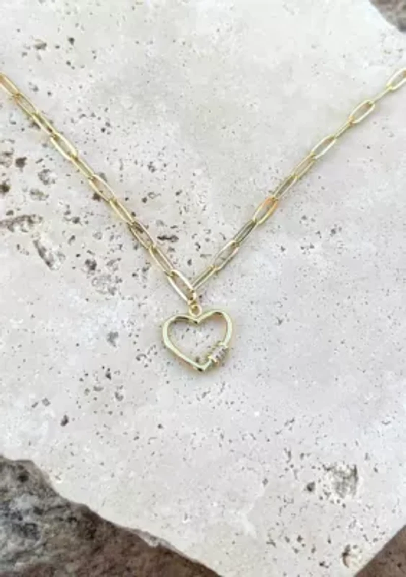 14k Gold Plated Carabiner Heart Necklace