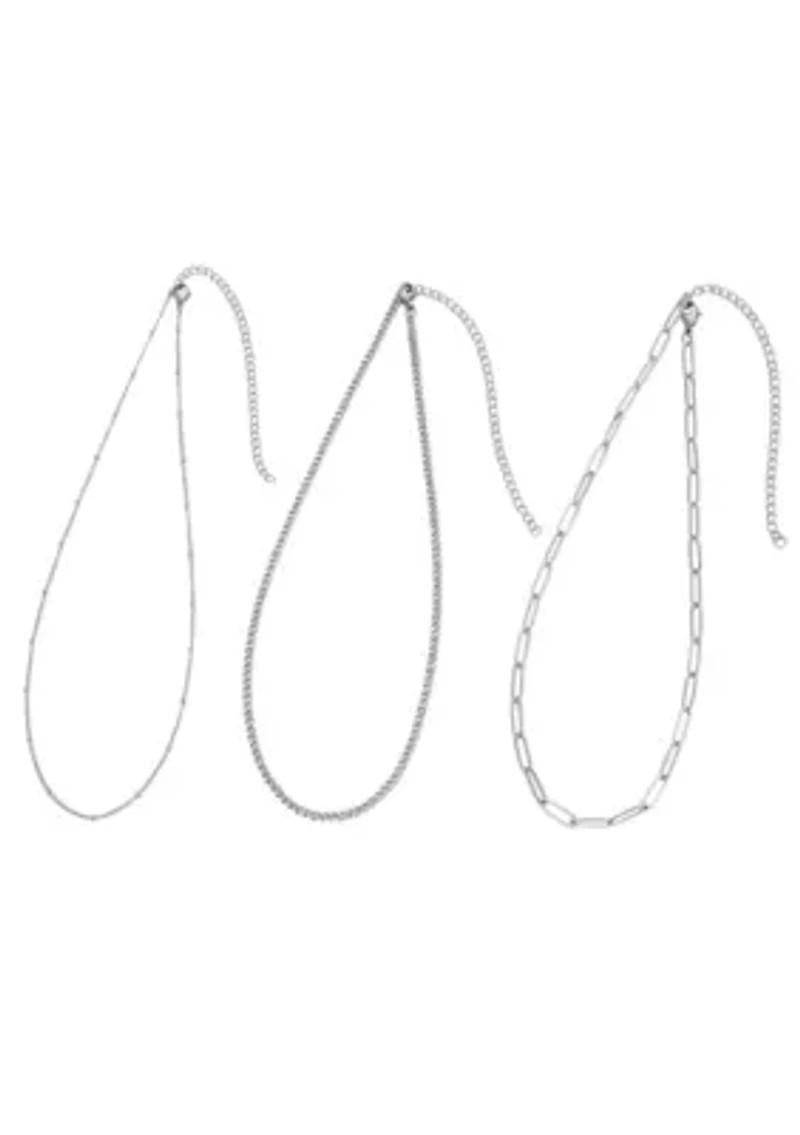 Tarnish Resistant Silver Set of 3-Chain Necklaces