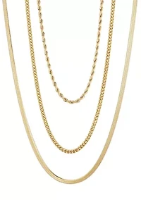 Tarnish Resistant 18k Gold Plated Set of 3-Chain Necklaces