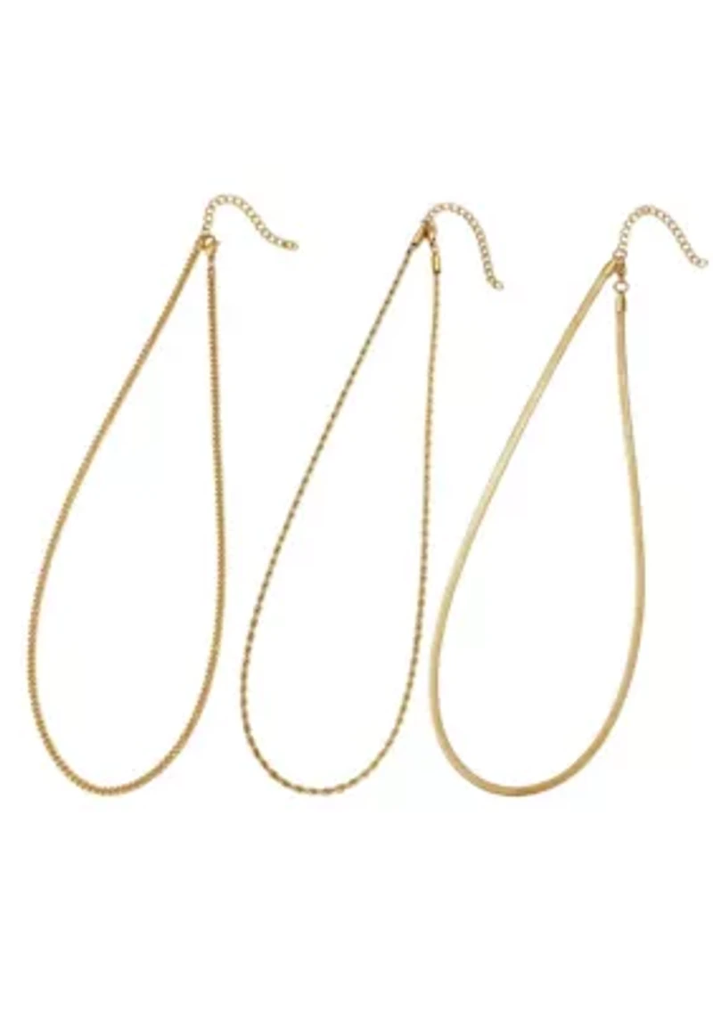Tarnish Resistant 18k Gold Plated Set of 3-Chain Necklaces