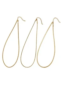 Tarnish Resistant 18k Gold Plated Set of 3-Chain Necklaces