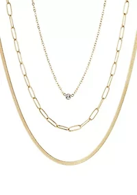 Tarnish Resistant 18k Gold Plated CZ Solitaire Pendant and 2 Chain Necklace Set