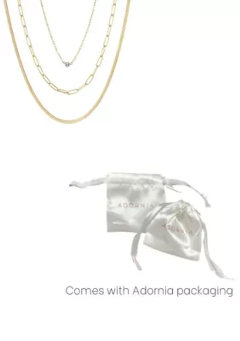 Tarnish Resistant 18k Gold Plated CZ Solitaire Pendant and 2 Chain Necklace Set