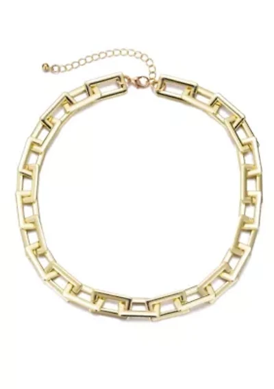 Gold Plated Rectangle Paperclip Chain Necklace
