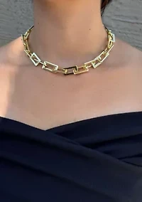 Gold Plated Rectangle Paperclip Chain Necklace