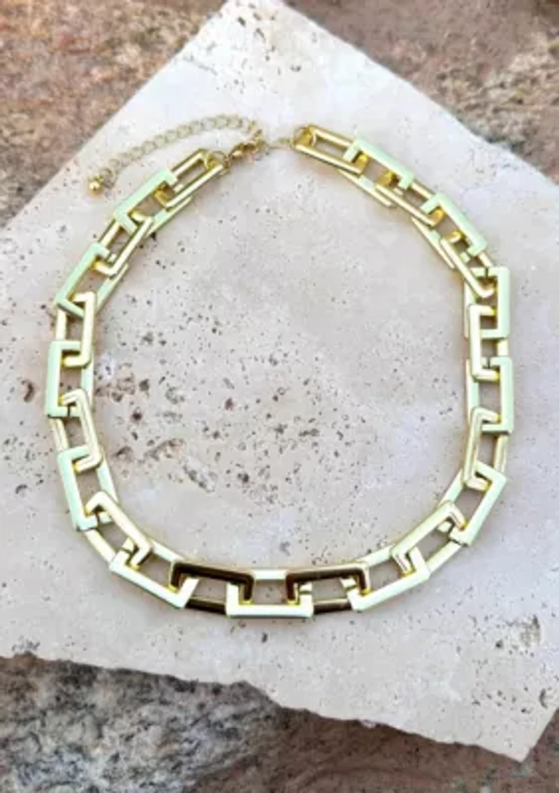 Gold Plated Rectangle Paperclip Chain Necklace