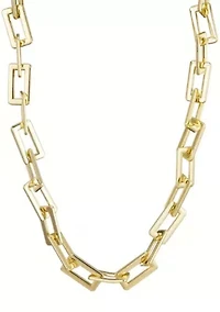 Gold Plated Rectangle Paperclip Chain Necklace