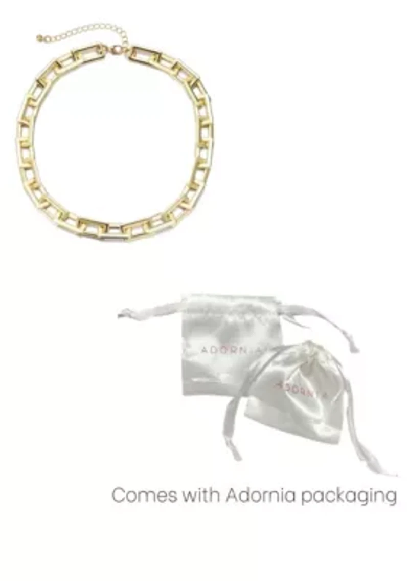 Gold Plated Rectangle Paperclip Chain Necklace